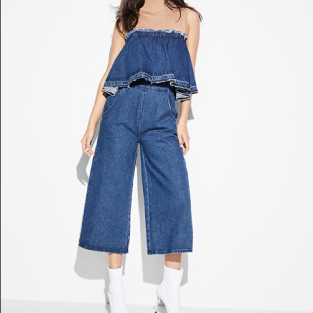J.O.A. Denim Crop Jumpsuit